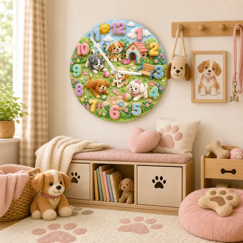 Cute Puppies In Park Kids Room Wall Clock