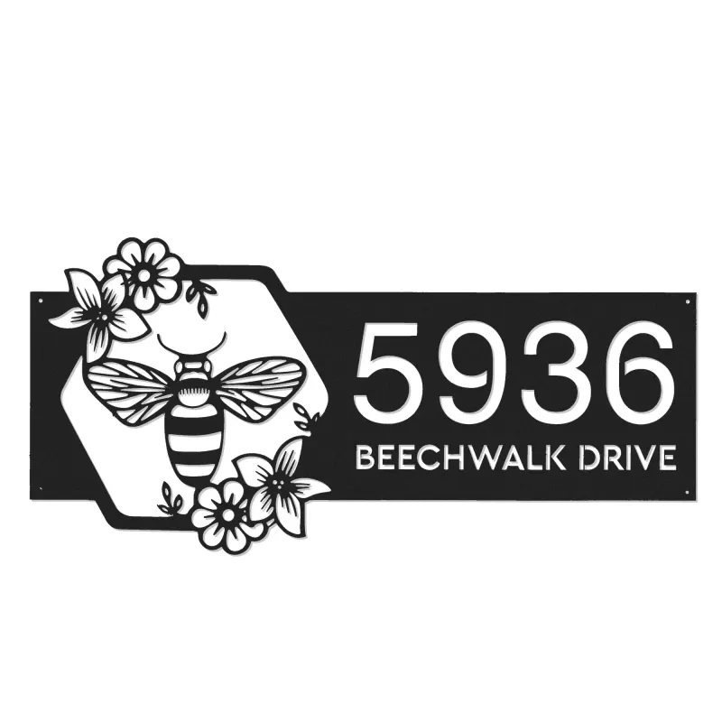 Custom Metal Bee on floral frame Metal Address Sign Custom House Number Hanging Address Plaque Yard Sign Outdoor Sign