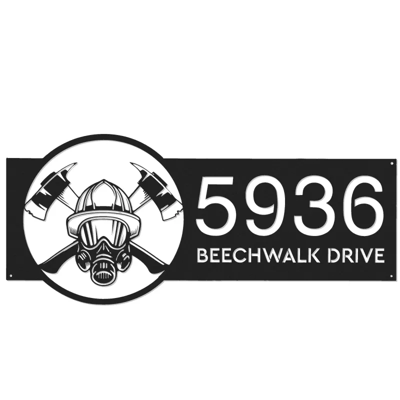 Custom Metal Firefighter fireman Metal Address Sign, House number, Outdoor Number Signage, Yard Sign Address Plate