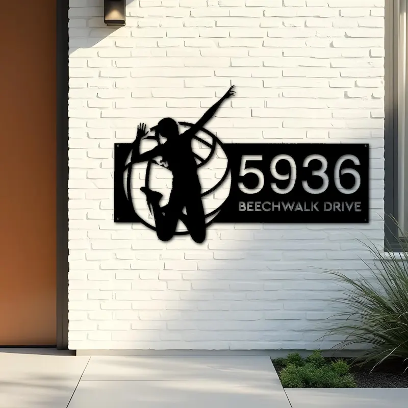 Custom Metal Volleyball player Metal Address Sign, House number, Outdoor Number Signage, Yard Sign Address Plate