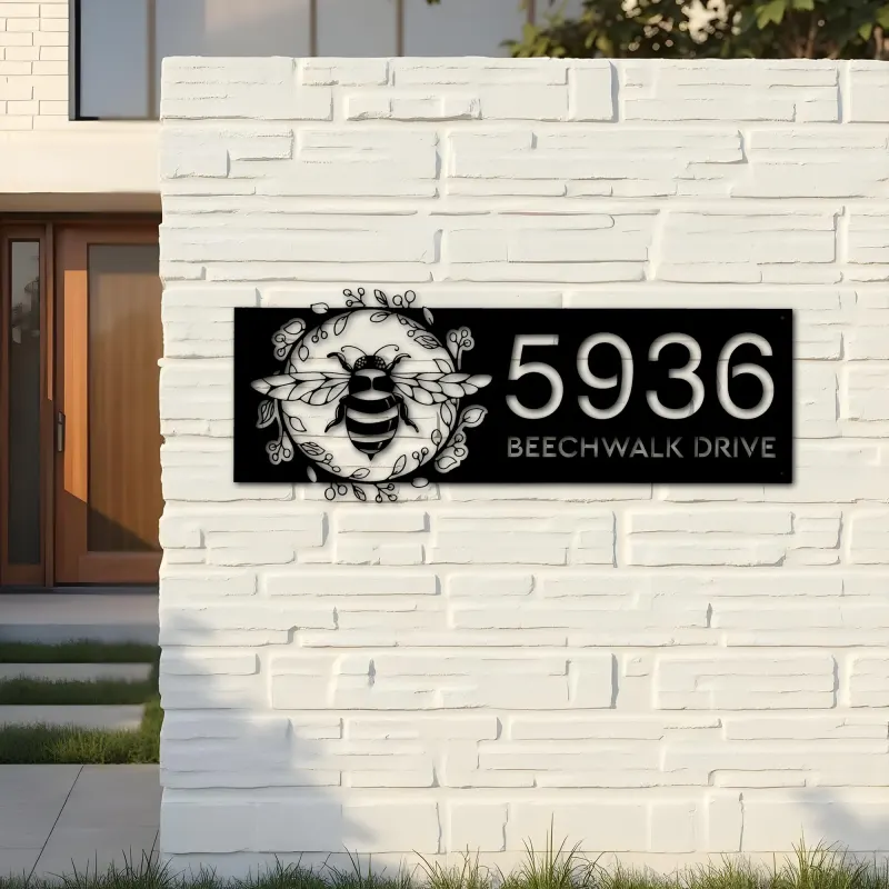 Custom Metal Bee Metal Address Sign, House number, Outdoor Number Signage, Yard Sign Address Plate