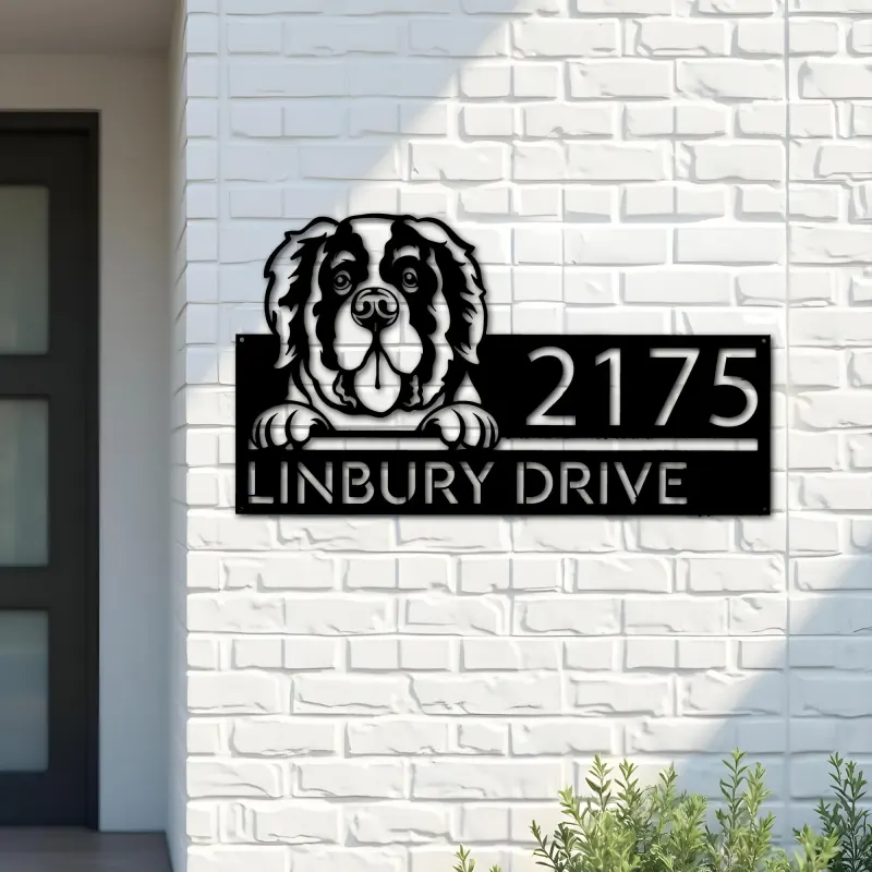 Custom Metal Saint Bernard Dog Cute puppy Metal Address Sign House number Hanging Address Plaque Yard Sign Outdoor decor