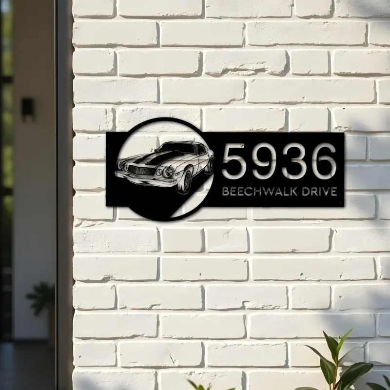 Custom Metal Sport car Metal Address Sign Custom House number Hanging Address Plaque Yard Sign Outdoor