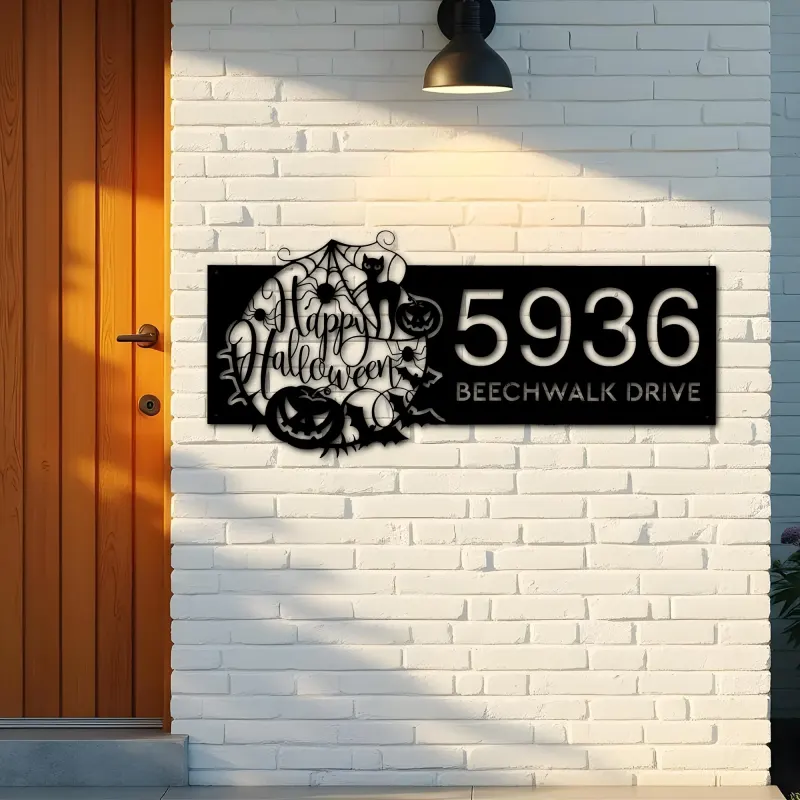 Custom Metal Happy halloween Metal Address Sign House number Hanging Address Plaque Yard Outdoor Sign