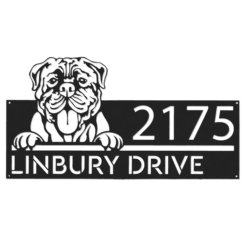 Custom Metal Mastiff dog Cute puppy Metal Address Sign House number Hanging Address Plaque Yard Sign Outdoor decor