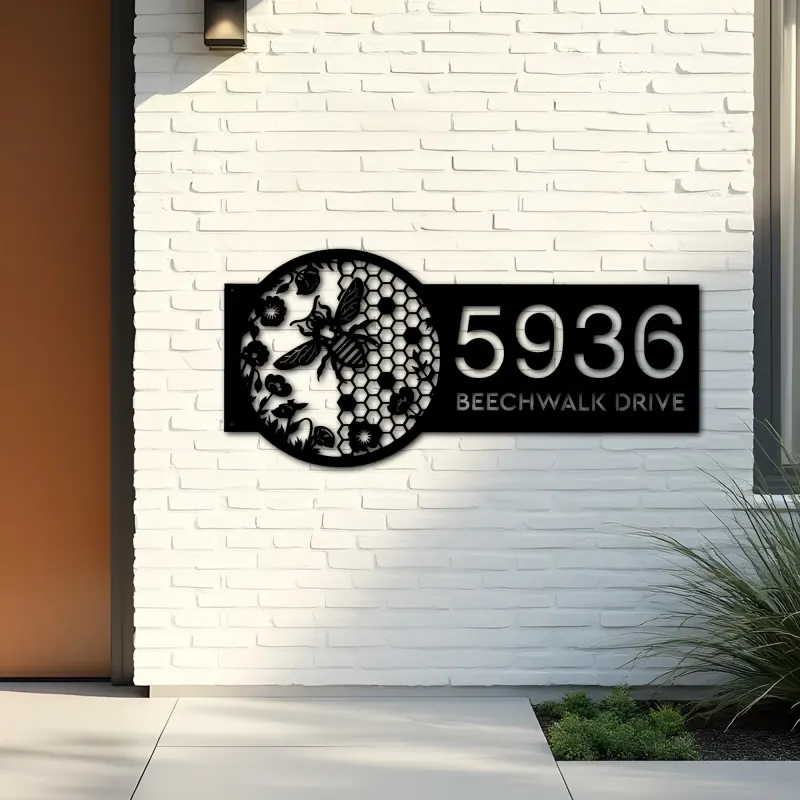 Custom Metal Beehive flowers honeycomb Metal Address Sign Custom House Number Hanging Address Plaque Yard Sign Outdoor Sign