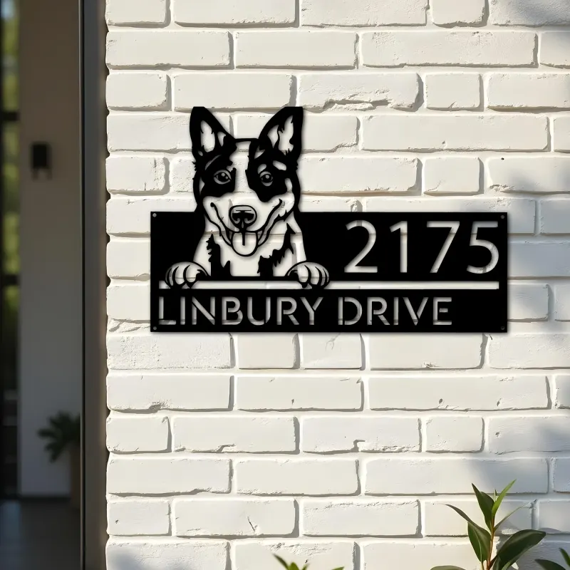 Custom Metal Blue heeler dog cute puppy Metal Address Sign House number Hanging Address Plaque Yard Sign Outdoor decor