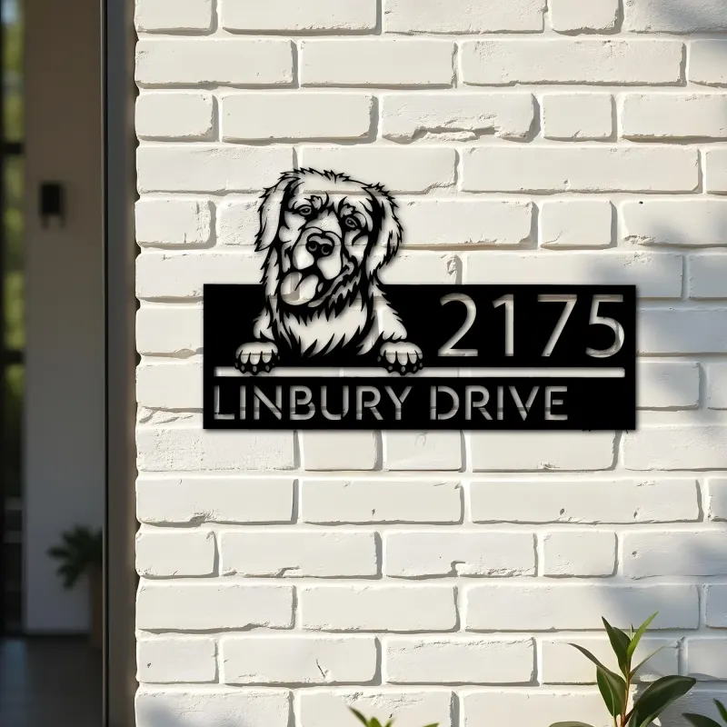 Custom Metal Golden retreiver dog Puppy Metal Address Sign House number Hanging Address Plaque Yard Sign Outdoor decor