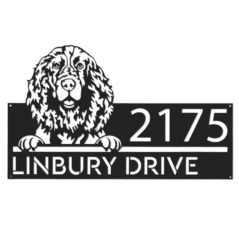 Custom Metal English Springer Spaniel dog Puppy Metal Address Sign House number Hanging Address Plaque Yard Sign Outdoor decor