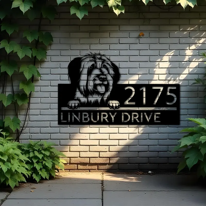 Custom Metal Briard dog Puppy Metal Address Sign House number Hanging Address Plaque Yard Sign Outdoor decor