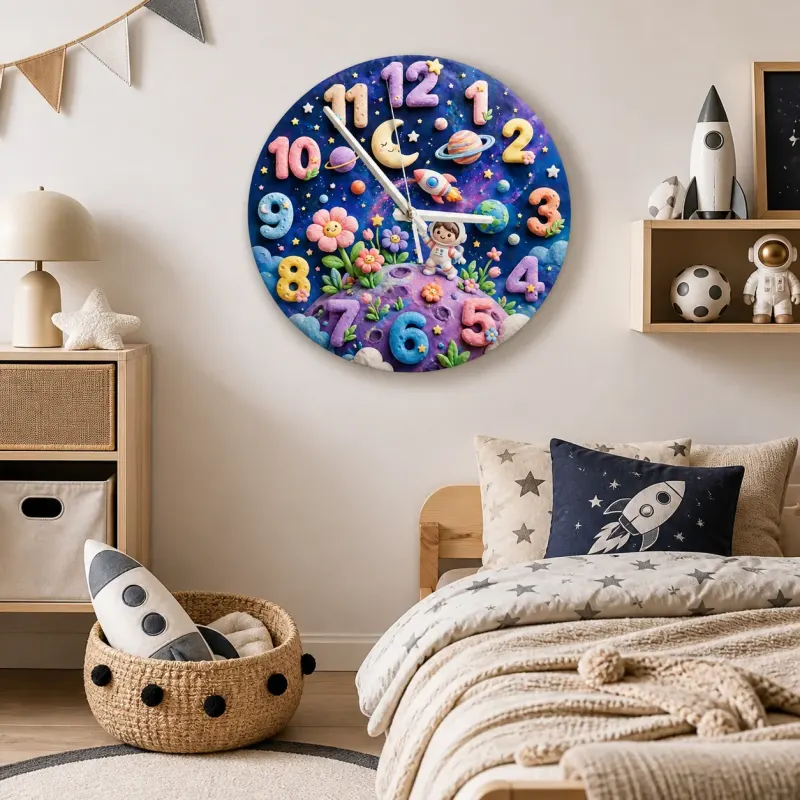 Pastel Space Astronaut Kids Room Wall Clock
