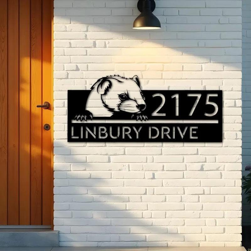Custom Metal Peeking Marten Wild animal wildlife Metal Address Sign, House number, Outdoor Number Signage, Yard Sign Address Plate
