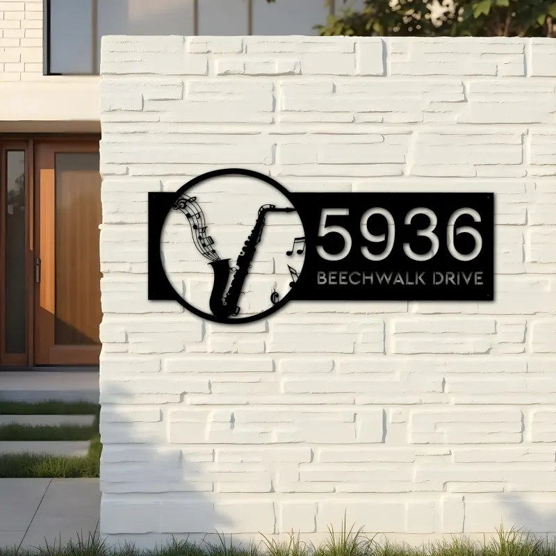 Custom Metal Saxophone musical instrument Metal Address Sign Custom House number Hanging Address Plaque Yard Sign Outdoor