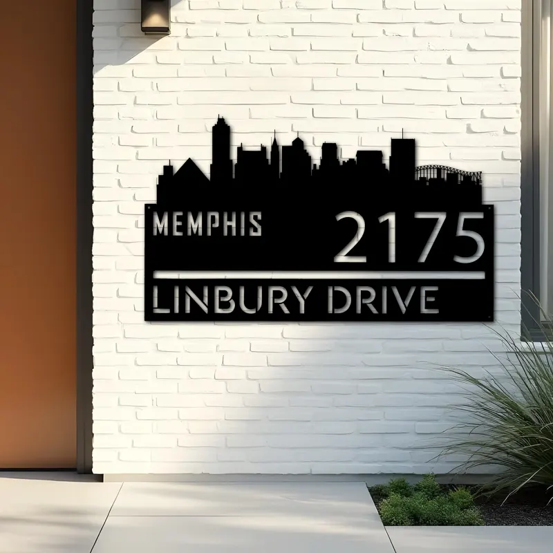 Custom Metal Memphis city skyline Metal Address Sign Hanging Address Plaque house number Yard Outdoor Sign