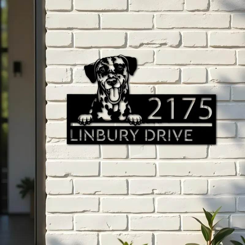 Custom Metal Dalmatian dog Puppy Metal Address Sign House number Hanging Address Plaque Yard Sign Outdoor decor