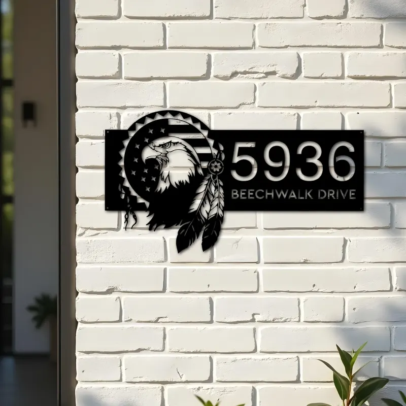 Custom Metal Eagle american flag Patriotic Metal Address Sign, House number, Outdoor Number Signage, Yard Sign Address Plate