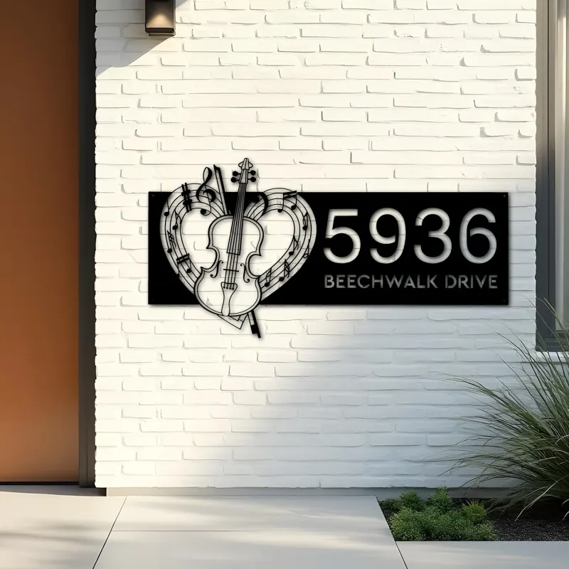 Custom Metal Love Violin music notes Metal Address Sign, House number, Outdoor Number Signage, Yard Sign Address Plate