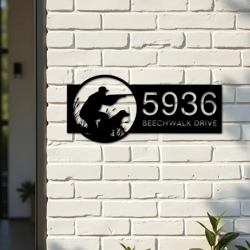 Custom Metal Duck hunting Hunter and dog Metal Address Sign Custom House number Hanging Address Plaque Yard Sign Outdoor