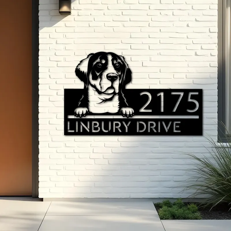 Custom Metal Great swiss mountain dog Puppy Metal Address Sign House number Hanging Address Plaque Yard Sign Outdoor decor