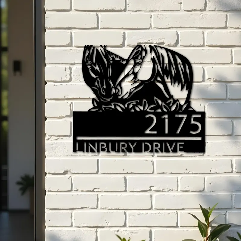 Custom Metal Horse couple farm house ranch Metal Address Sign, House number, Outdoor Number Signage, Yard Sign Address Plate