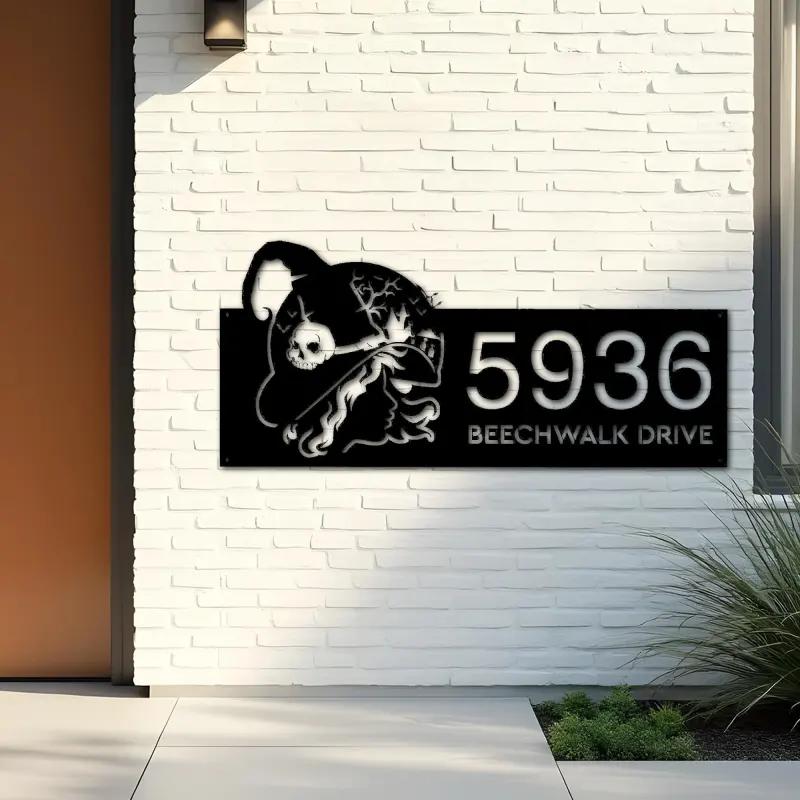 Custom Metal Witch haunted house halloween Metal Address Sign House number Hanging Address Plaque Yard Outdoor Sign