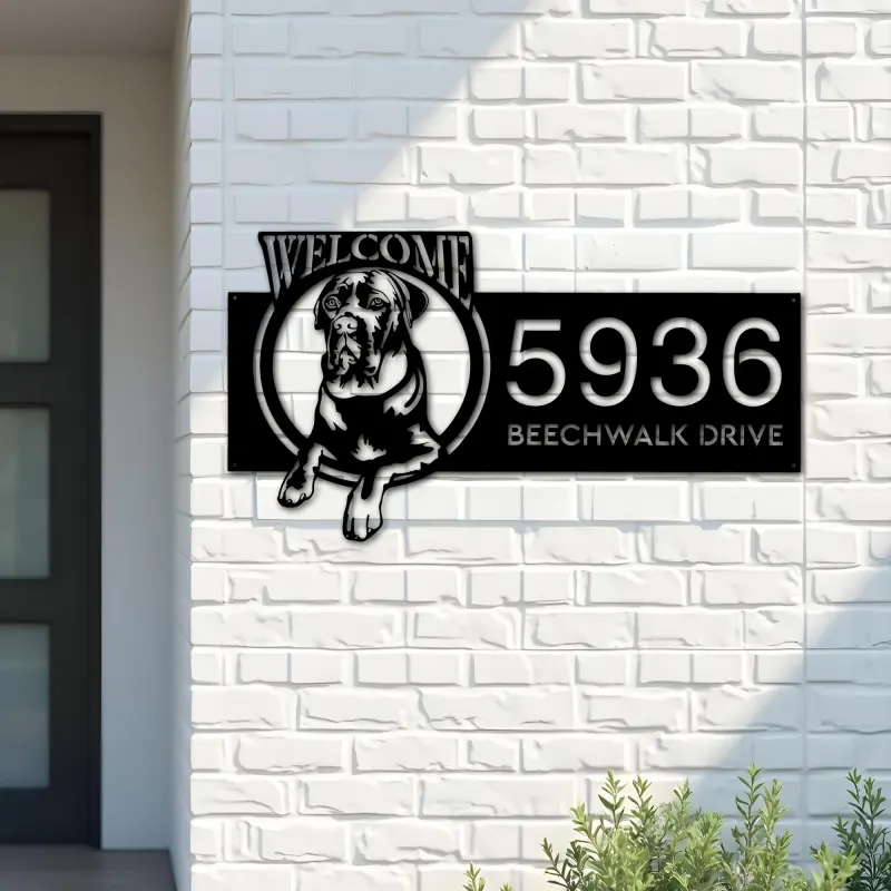 Custom Metal Cane Corso dog cute puppy welcome Metal Address Sign House number Hanging Address Plaque Yard Sign Outdoor decor