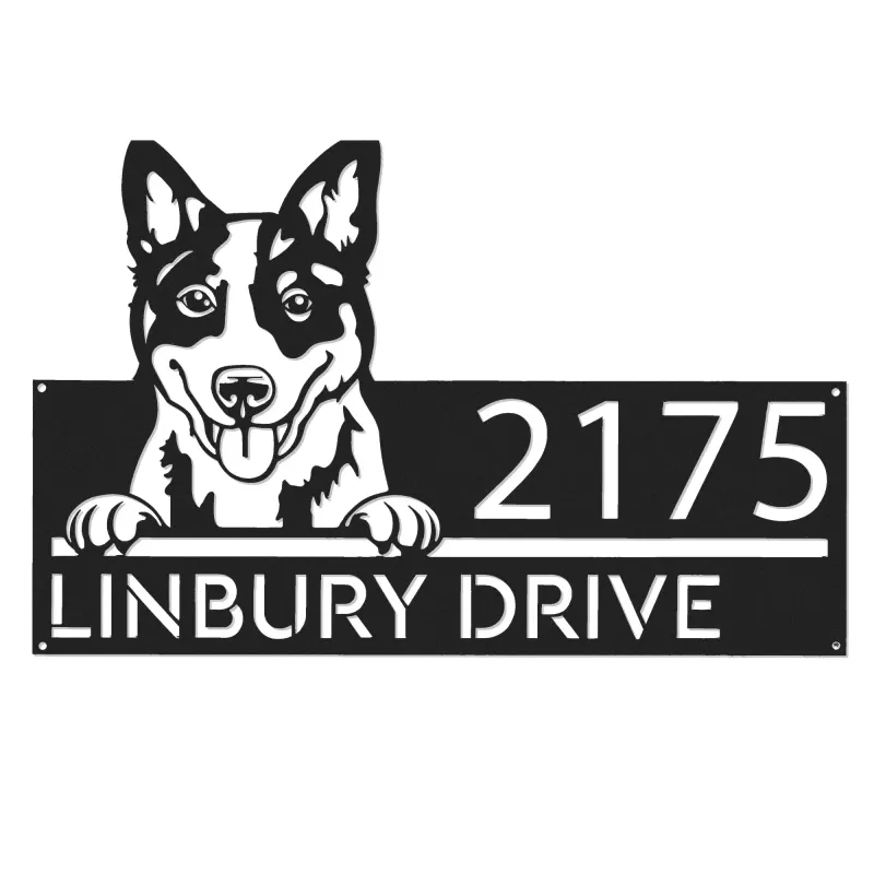 Custom Metal Blue heeler dog cute puppy Metal Address Sign House number Hanging Address Plaque Yard Sign Outdoor decor