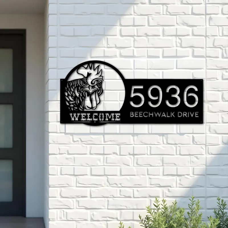 Custom Metal Chicken Rooster farmhouse animal ranch Metal Address Sign, House number, Outdoor Number Signage, Yard Sign Address Plate
