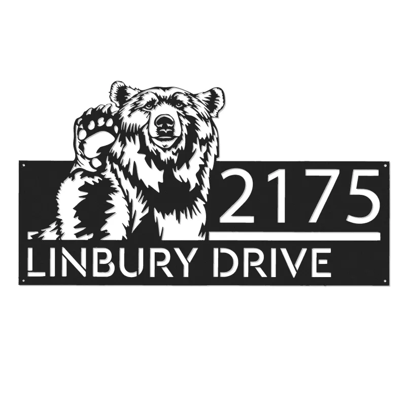 Custom Metal Grizzly Bear Metal Address Sign, House number, Outdoor Number Signage, Yard Sign Address Plate001