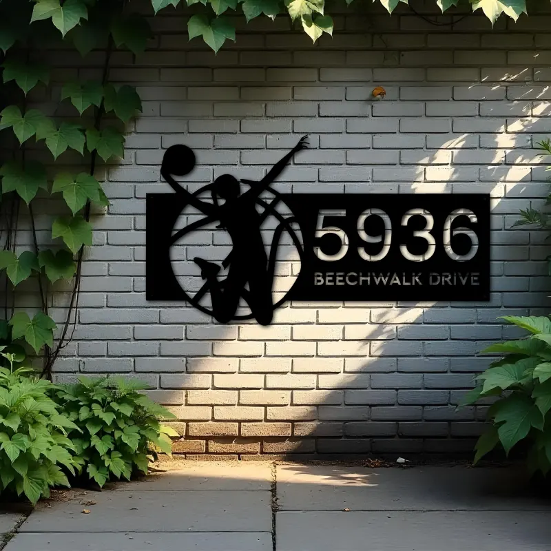 Custom Metal Female girl basketball player Metal Address Sign, House number, Outdoor Number Signage, Yard Sign Address Plate