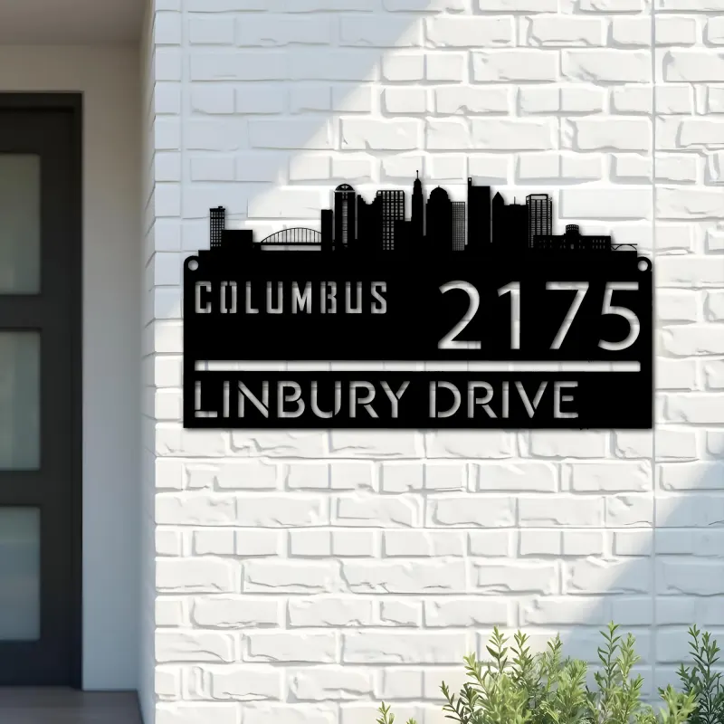 Custom Metal Columbus city skyline Metal Address Sign Hanging Address Plaque house number Yard Outdoor Sign