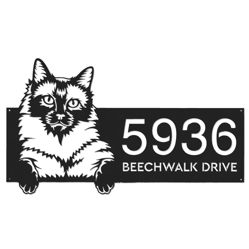 Custom Metal Siamese Cute peeking cat kitten Metal Address Sign, House number, Outdoor Number Signage, Yard Sign Address Plate