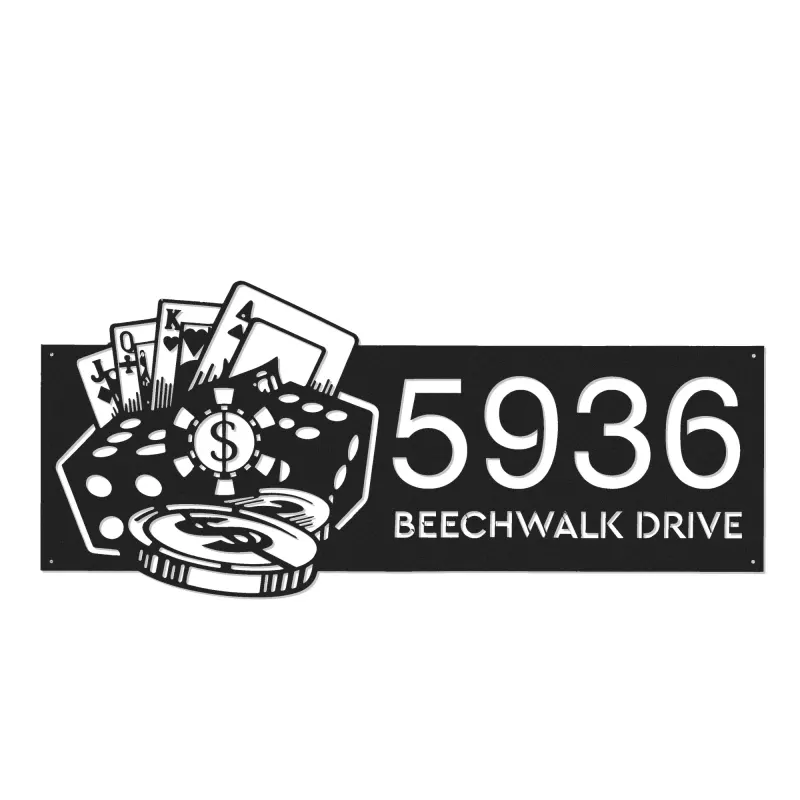 Custom Metal Casino poker Metal Address Sign Custom House number Hanging Address Plaque Yard Sign Outdoor