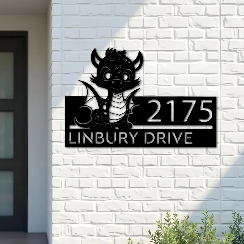 Custom Metal Cute Dragon Metal Address Sign, House number, Outdoor Number Signage, Yard Sign Address Plate