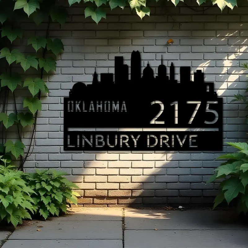 Custom Metal Oklahoma city skyline Metal Address Sign Hanging Address Plaque house number Yard Outdoor Sign