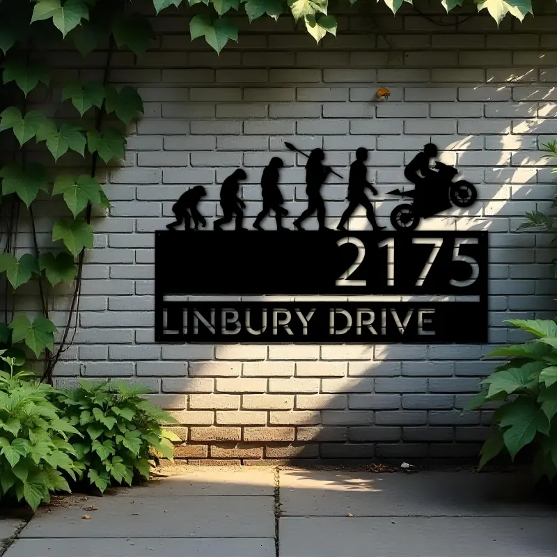 Custom Metal Motocycle evolution biker Metal Address Sign, House number, Outdoor Number Signage, Yard Sign Address Plate