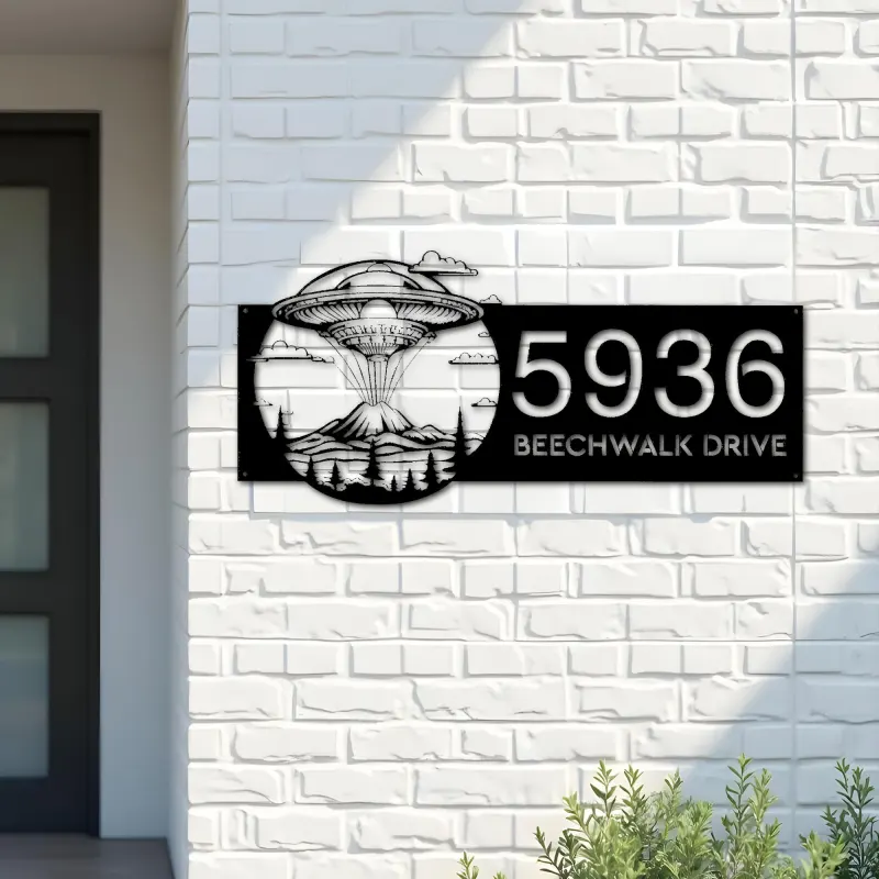 Custom Metal UFO Spaceship Metal Address Sign, House number, Outdoor Number Signage, Yard Sign Address Plate