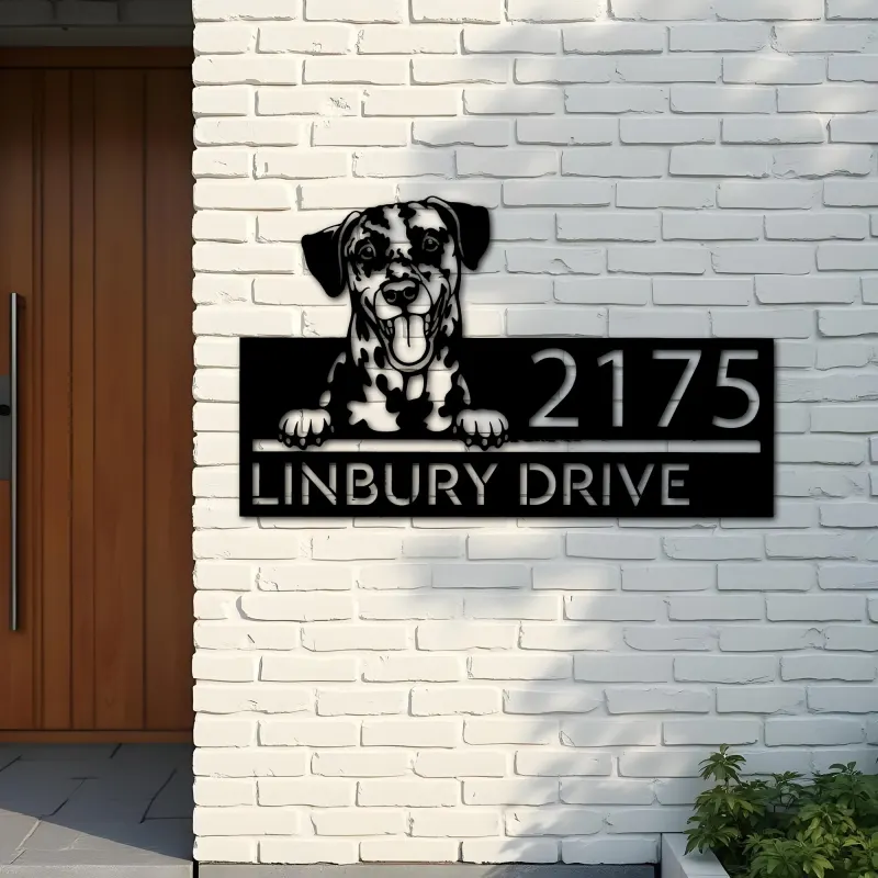 Custom Metal Dalmatian dog Puppy Metal Address Sign House number Hanging Address Plaque Yard Sign Outdoor decor