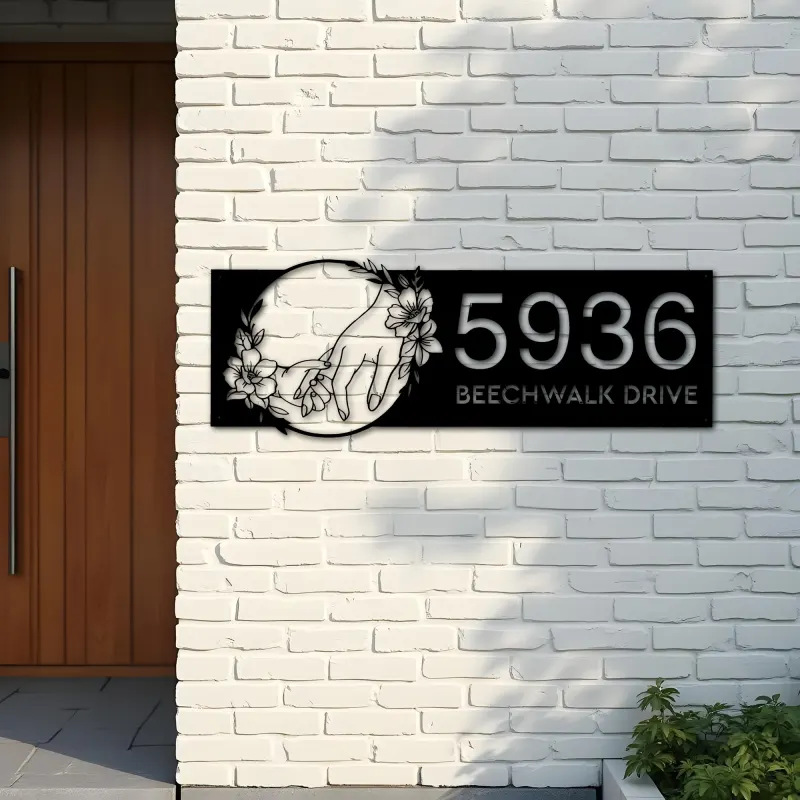 Custom Metal Mother hold children 39 s hand Mom and baby Metal Address Sign House number Hanging Address Plaque Yard Sign Outdoor