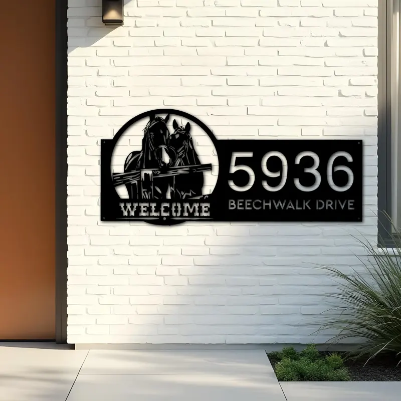 Custom Metal Horses farmhouse ranch animal welcome Metal Address Sign House Number Hanging Address Plaque Yard Sign Outdoor Sign