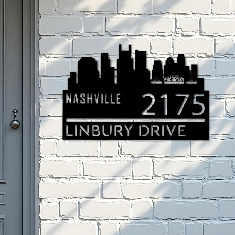 Custom Metal Nashville city skyline Metal Address Sign Hanging Address Plaque house number Yard Outdoor Sign