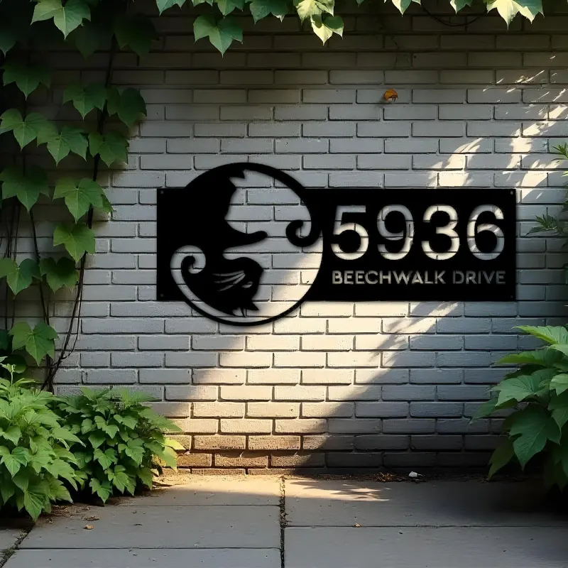 Custom Metal Yin Yang cat cute kitten pet Metal Address Sign, House number, Outdoor Number Signage, Yard Sign Address Plate
