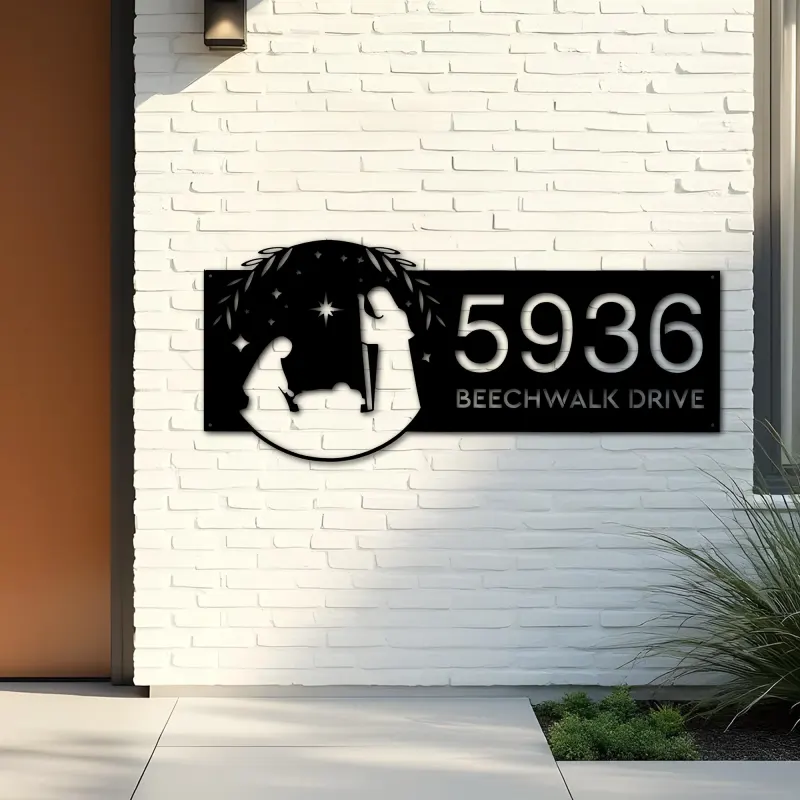 Custom Metal Nativity scene Christian Jesus God Metal Address Sign, House number, Outdoor Number Signage, Yard Sign Address Plate