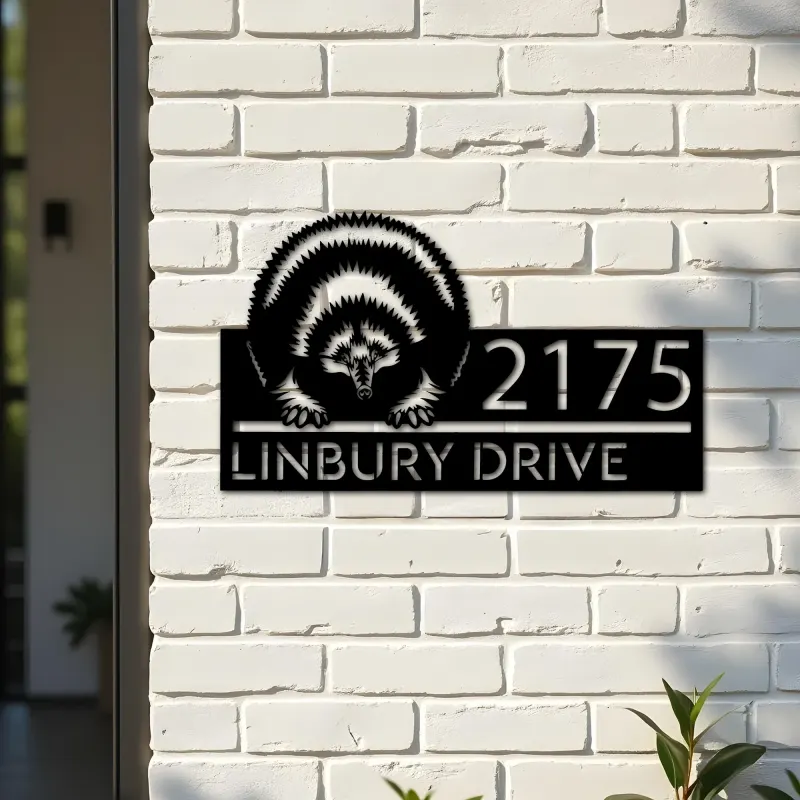 Custom Metal Peeking Echidna Wild animal wildlife Metal Address Sign, House number, Outdoor Number Signage, Yard Sign Address Plate