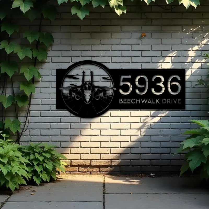 Custom Metal Jet fighter airplane US Airforce Metal Address Sign Custom House number Hanging Address Plaque Yard Sign Outdoor