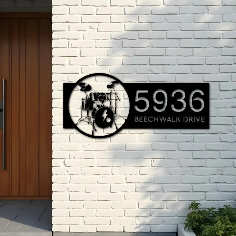 Custom Metal Drum set drummer musician Metal Address Sign, House number, Outdoor Number Signage, Yard Sign Address Plate