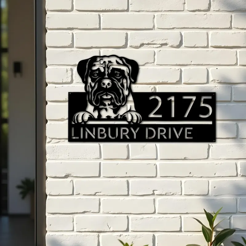 Custom Metal Bullmastiff dog cute puppy Metal Address Sign House number Hanging Address Plaque Yard Sign Outdoor decor