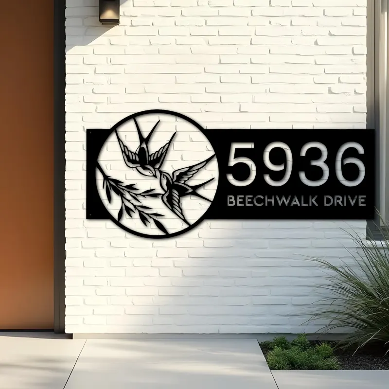 Custom Metal Swallows Metal Address Sign, House number, Outdoor Number Signage, Yard Sign Address Plate