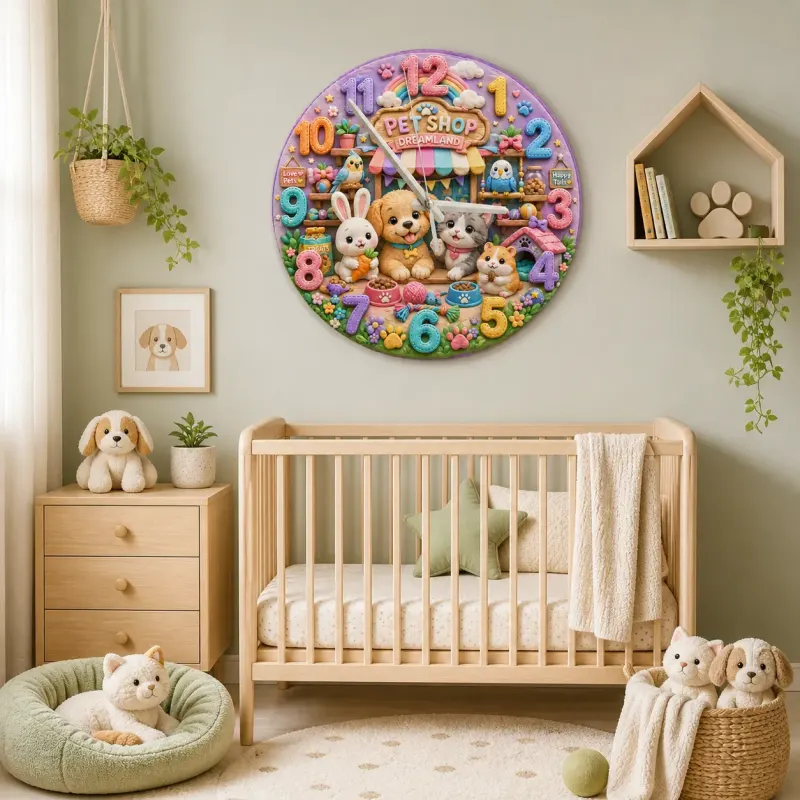 Pet Shop Dreamland Animals Kids Room Wall Clock