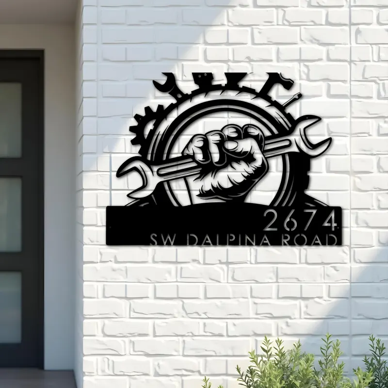 Custom Metal Mechanic tools carpenter Metal Address Sign, House number, Outdoor Number Signage, Yard Sign Address Plate